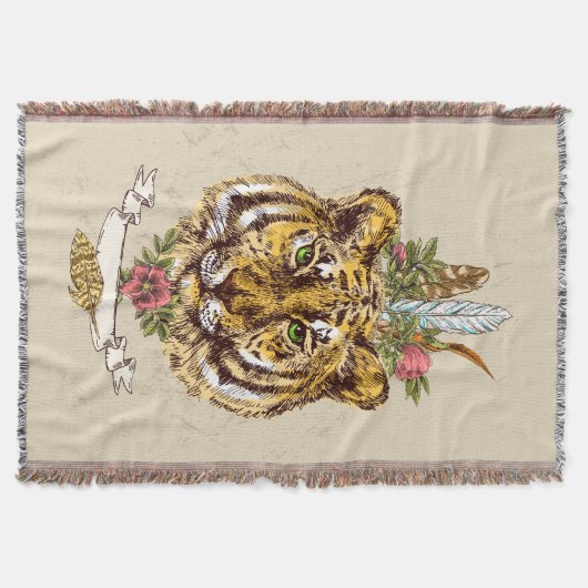 Tiger Boho Style Portret Deken (Voorkant)
