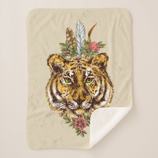 Tiger Boho Style Portret Sherpa Deken (Voorkant)