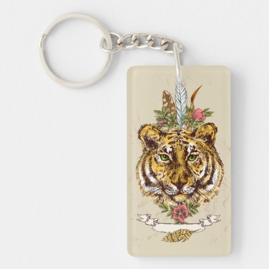 Tiger Boho Style Portret Sleutelhanger (Voorkant)
