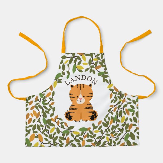 Tiger Botanische groen Kinder Schort (Voorkant)