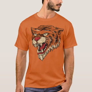 Tiger boze aanval retro illustratie t-shirt