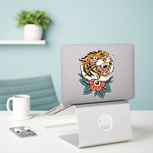 Tiger brullende Sticker (Laptop op bureau)