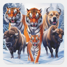 Tiger Buffalo Dog in de buitenlucht Vierkante Sticker