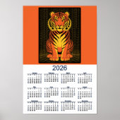 Tiger Calendar Dramatic Orange  Black Tiger 2026 Poster (Voorkant)