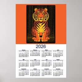 Tiger Calendar Dramatic Orange  Black Tiger 2026 Poster