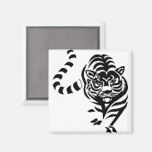 Tiger Cat Big Black White Stripes Prowl Walk Magneet (Voorkant / Achterkant)