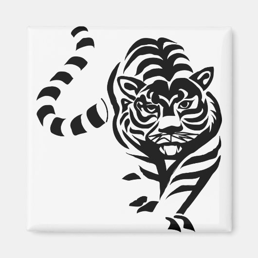 Tiger Cat Big Black White Stripes Prowl Walk Magneet (Voorkant)