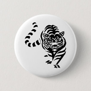 Tiger Cat Big Black White Stripes Prowl Walk Ronde Button 5,7 Cm