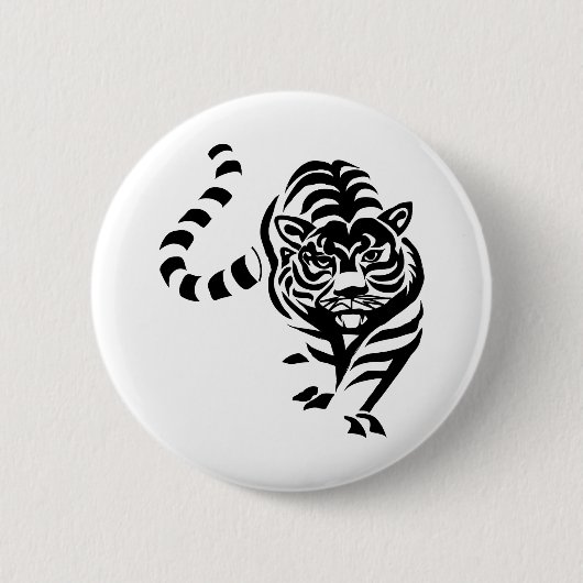 Tiger Cat Big Black White Stripes Prowl Walk Ronde Button 5,7 Cm (Voorkant)