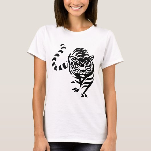 Tiger Cat Big Black White Stripes Prowl Walk T-shirt (Voorkant)