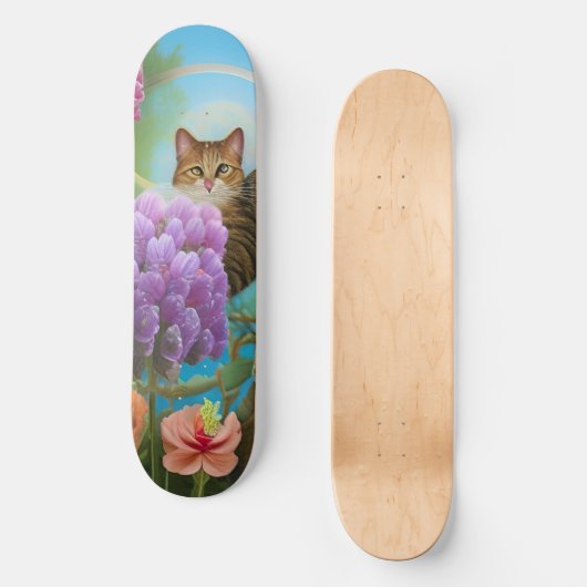 Tiger Cat en Lila Bouquet Persoonlijk Skateboard (Voorkant)