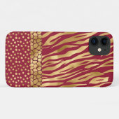 Tiger Chic Burgundy Gold Chic Stylish Case-Mate iPhone Case (Achterkant (horizontaal))