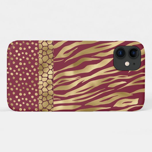 Tiger Chic Burgundy Gold Chic Stylish Case-Mate iPhone Case (Achterkant (horizontaal))