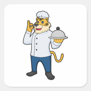 Tiger Cook Chef pet Platter Vierkante Sticker