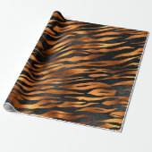 Tiger Copper Black Animal Print Cadeaupapier (Uitgerold)