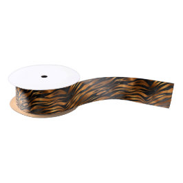 Tiger Copper Black Animal Print Satijnen Lint