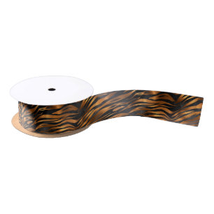 Tiger Copper Black Animal Print Satijnen Lint