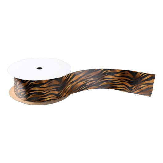 Tiger Copper Black Animal Print Satijnen Lint (Spoel)