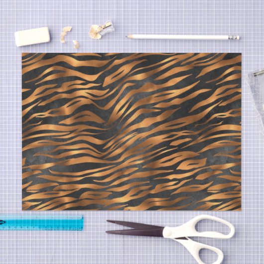 Tiger Copper Black Animal Print Tissuepapier (Craft)