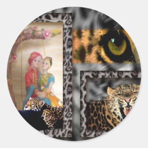 Tiger & Couple Art Print Ronde Sticker