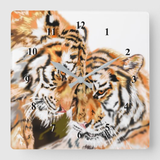 Tiger Couple Hug Clock - Familie Vierkante Klok (Voorkant)