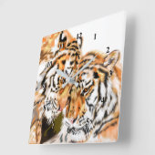 Tiger Couple Hug Clock - Familie Vierkante Klok (Hoek)