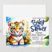 Tiger Cub Adventures Blauw Baby shower Kaart (Voorkant / Achterkant)