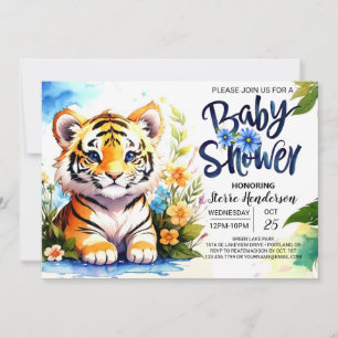 Tiger Cub Adventures Blauw Baby shower Kaart