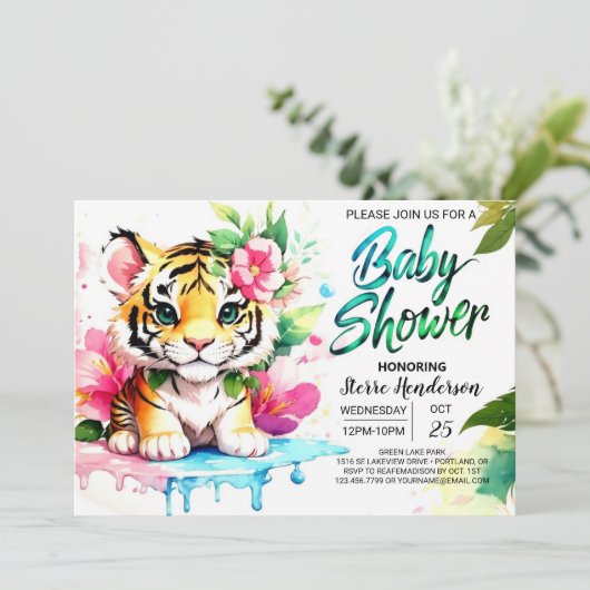 Tiger Cub Baby Meisje Douche Kaart (Staand voorkant)