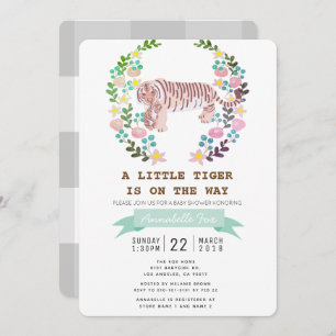 Tiger Cub Floral Wreath Baby shower Uitnodiging