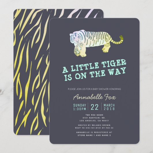 Tiger Cub Glow in the Dark Baby shower Invitation Kaart (Voorkant / Achterkant)