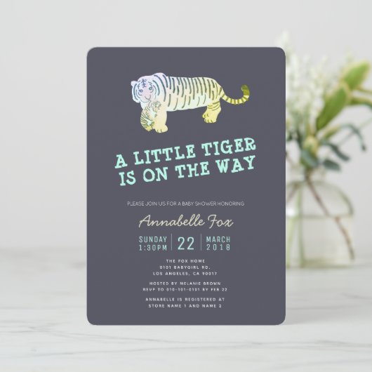 Tiger Cub Glow in the Dark Baby shower Invitation Kaart (Staand voorkant)