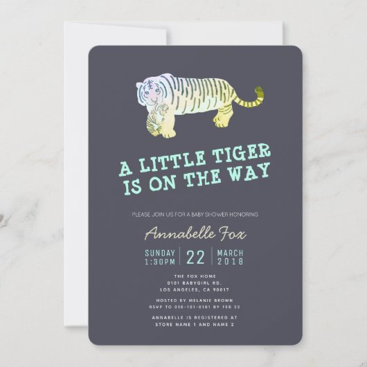 Tiger Cub Glow in the Dark Baby shower Invitation Kaart (Voorkant)