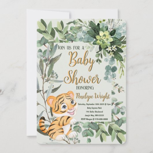 Tiger Cub Waterverf Licht Groen Baby shower Kaart (Voorkant)