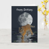 Tiger Cub Wild Cat Full Moon Fantasy Birthday Kaar Kaart (Gele Bloem)