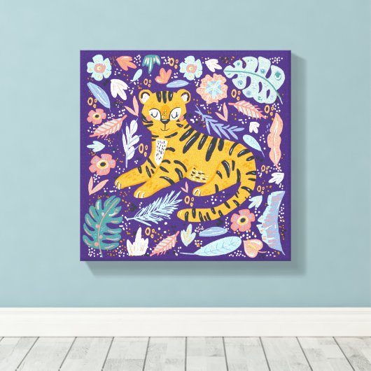 Tiger Cute Floral Canvas Afdruk (Insitu (Houten vloer))