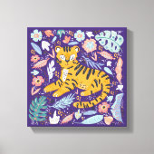Tiger Cute Floral Canvas Afdruk (Voorkant)