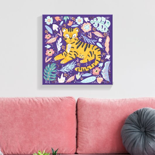 Tiger Cute Floral Canvas Afdruk (Insitu (Woonkamer))
