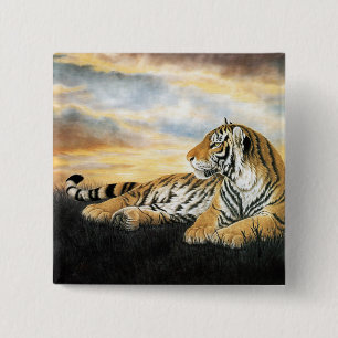 Tiger Dawn Vierkante Button 5,1 Cm