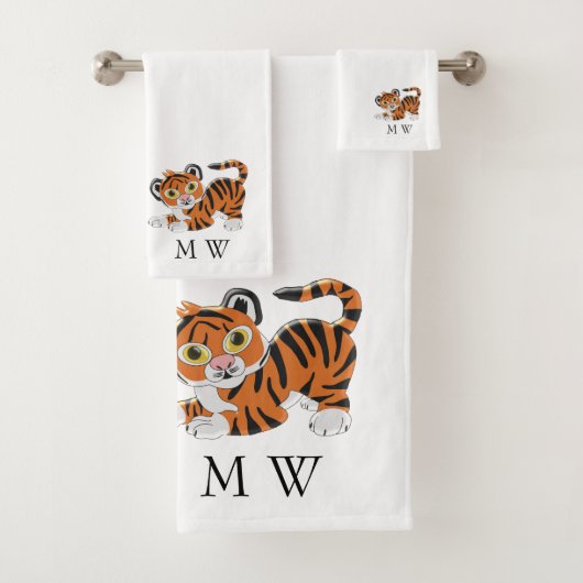 Tiger Design Monogrammed Bad Handdoek (Insitu)