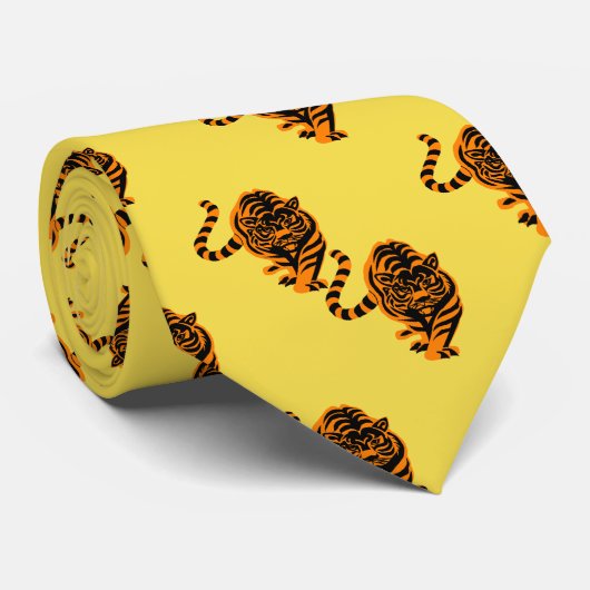 Tiger Design Oranje/Black Team Mascot Necktie Stropdas (Opgerold)