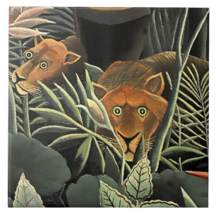 "Tiger - Detail of the Dream" van Henri Rousseau Tegeltje