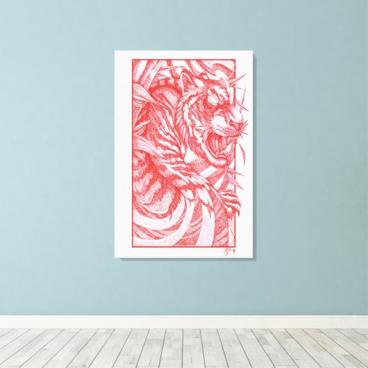 Tiger Dotwork tora Canvas Afdruk (Insitu (Houten vloer))