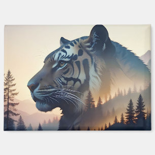 Tiger Double Exposure Animal Natuur Wilderness Out Magneet