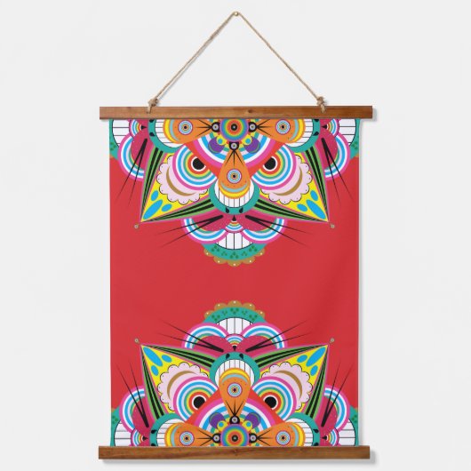 Tiger Dragon Mandala Wood Topped Tapestry Hangend Wandkleed (Voorkant)