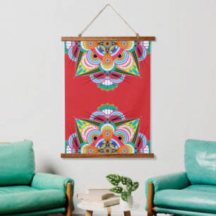 Tiger Dragon Mandala Wood Topped Tapestry Hangend Wandkleed