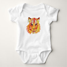 Tiger Drawing Baby Jersey Bodysuit, wit