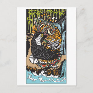 Tiger, Eagle en Snake vechten. Grafische kunst Briefkaart