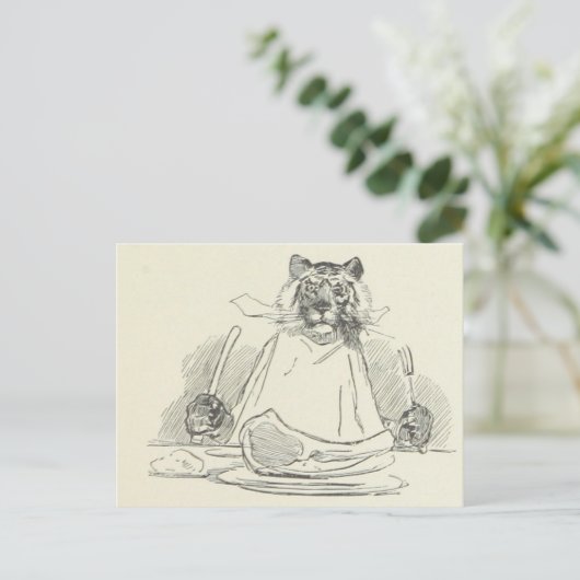 Tiger Eating Meat with Knife and Fork Briefkaart (Staand voorkant)