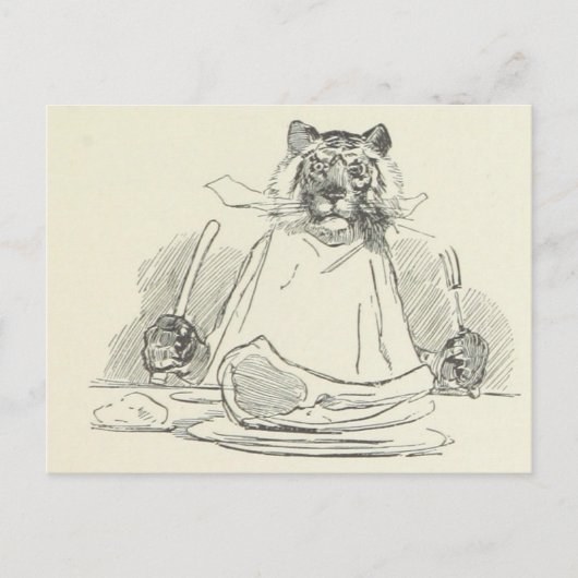 Tiger Eating Meat with Knife and Fork Briefkaart (Voorkant)